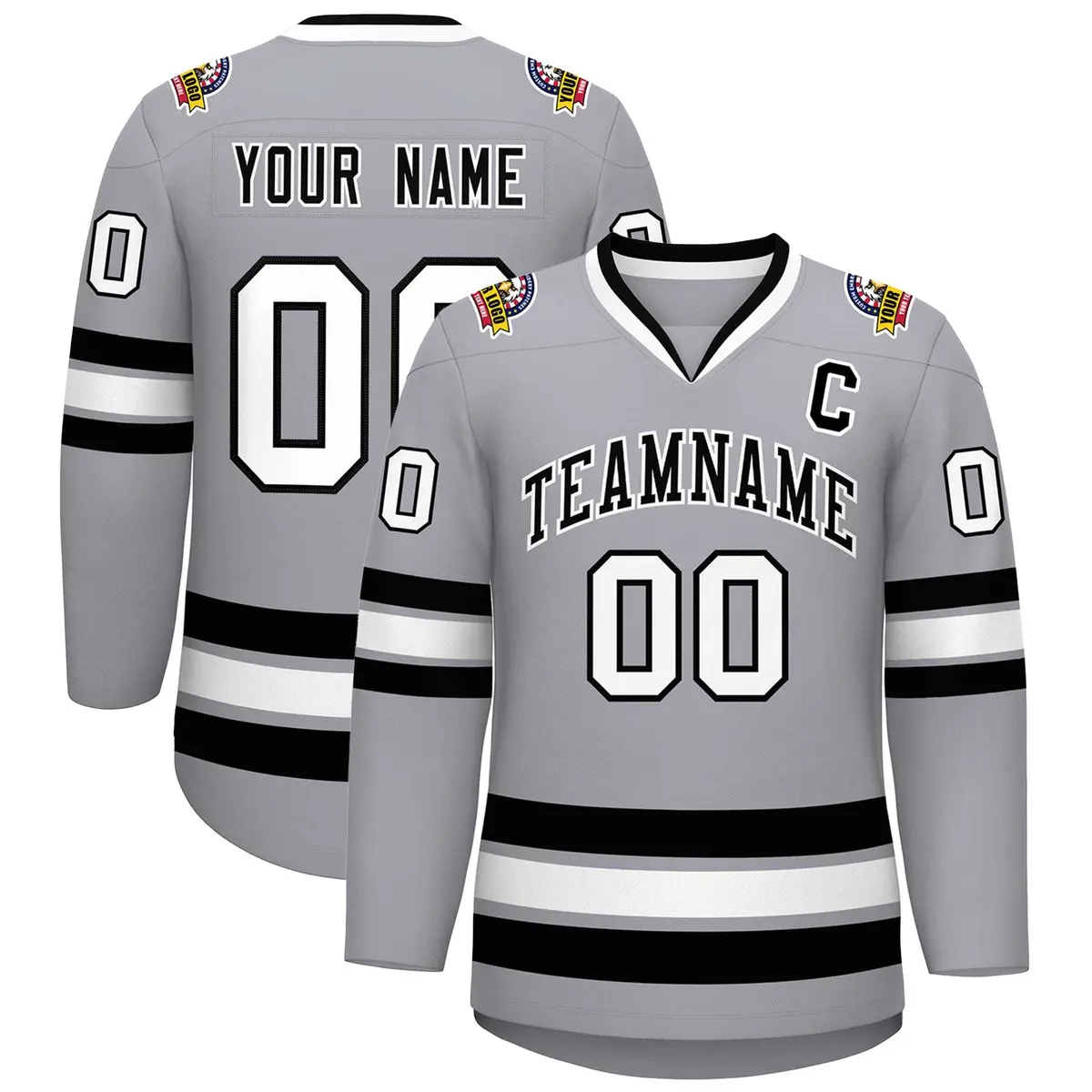 Gray Black-White Classic Style Hockey Jersey