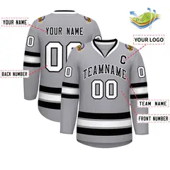 Gray Black-White Classic Style Hockey Jersey 2