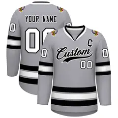 Gray Black-White Classic Style Hockey Jersey 1