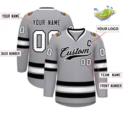 Gray Black-White Classic Style Hockey Jersey 2
