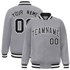 Gray Black White Classic Varsity Full-Snap Letterman Jacket