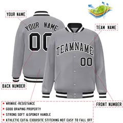 Gray Black White Classic Varsity Full-Snap Letterman Jacket 2