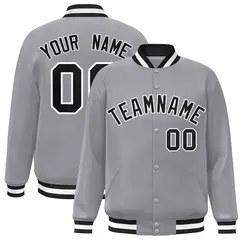 Gray Black White Classic Varsity Full-Snap Letterman Jacket 1
