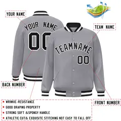 Gray Black White Classic Varsity Full-Snap Letterman Jacket 2