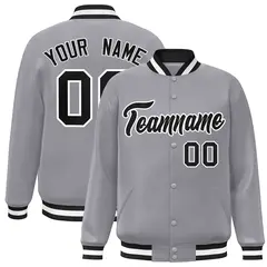 Gray Black White Classic Varsity Full-Snap Letterman Jacket 1