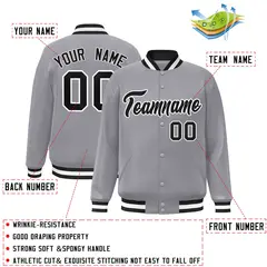Gray Black White Classic Varsity Full-Snap Letterman Jacket 2