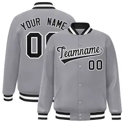Gray Black White Classic Varsity Full-Snap Letterman Jacket 1
