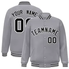Gray Black White Classic Varsity Full-Snap Letterman Jacket 1
