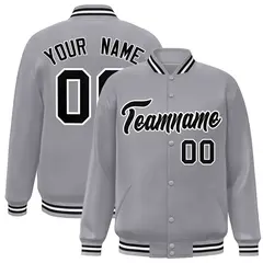 Gray Black White Classic Varsity Full-Snap Letterman Jacket 1
