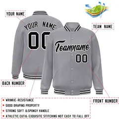 Gray Black White Classic Varsity Full-Snap Letterman Jacket 2