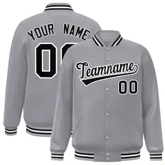 Gray Black White Classic Varsity Full-Snap Letterman Jacket 1