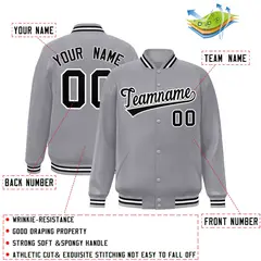 Gray Black White Classic Varsity Full-Snap Letterman Jacket 2