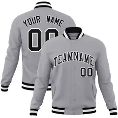 Gray Black White Classic Varsity Full-Snap Letterman Jacket