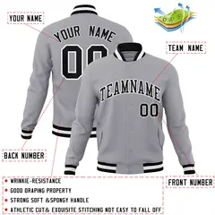 Gray Black White Classic Varsity Full-Snap Letterman Jacket 4