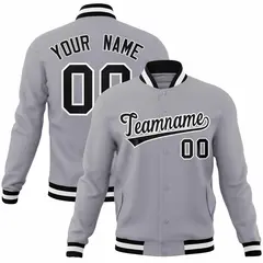 Gray Black White Classic Varsity Full-Snap Letterman Jacket