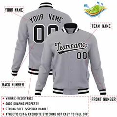 Gray Black White Classic Varsity Full-Snap Letterman Jacket 4