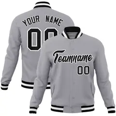 Gray Black White Classic Varsity Full-Snap Letterman Jacket 1
