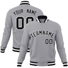 Gray Black White Classic Varsity Full-Snap Letterman Jacket 1