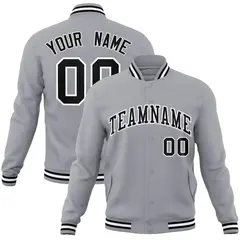 Gray Black White Classic Varsity Full-Snap Letterman Jacket