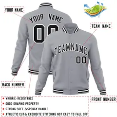 Gray Black White Classic Varsity Full-Snap Letterman Jacket 4