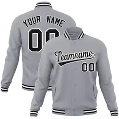 Gray Black White Classic Varsity Full-Snap Letterman Jacket