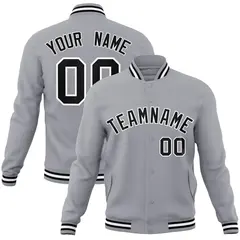 Gray Black White Classic Varsity Full-Snap Letterman Jacket