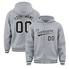 Gray Black-White Classic Varsity Letterman Jacket Hoodie