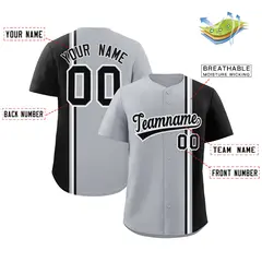 Gray Black-White Color Block Authentic Baseball Jersey 2