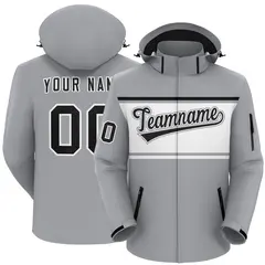 Gray Black-White Color Block Hooded Waterproof Jacket