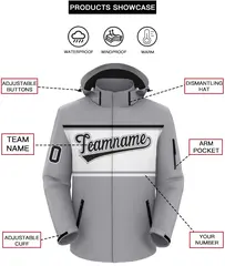 Gray Black-White Color Block Hooded Waterproof Jacket 2