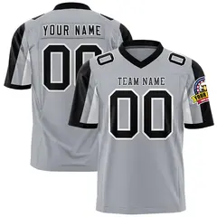 Gray Black-White Color Block Raglan Sleeves Football Jersey