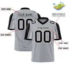 Gray Black-White Color Block Raglan Sleeves Football Jersey 2
