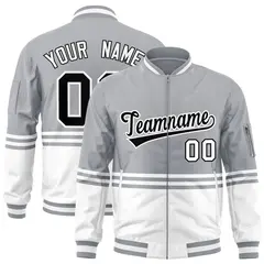 Gray Black-White Color Block Varsity Letterman Bomber Jacket 1