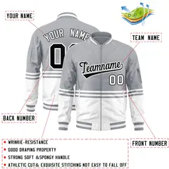 Gray Black-White Color Block Varsity Letterman Bomber Jacket 2