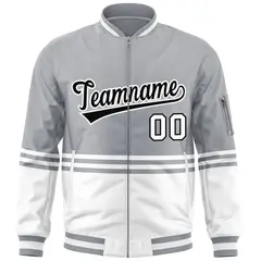 Gray Black-White Color Block Varsity Letterman Bomber Jacket 3