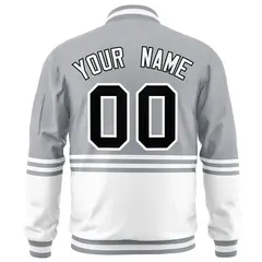 Gray Black-White Color Block Varsity Letterman Bomber Jacket 4