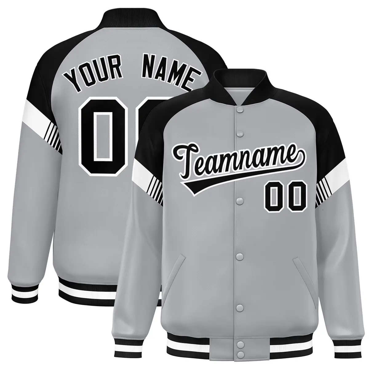 Gray Black-White Color Block Varsity Letterman Jacket