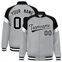 Gray Black-White Color Block Varsity Letterman Jacket 1