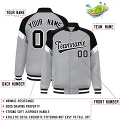 Gray Black-White Color Block Varsity Letterman Jacket 2