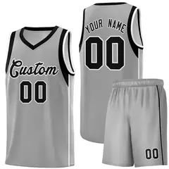 Gray Black-White Color Blocking Classic Basketball Jersey