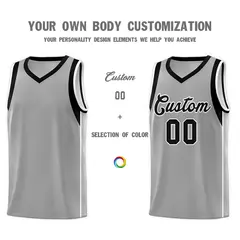Gray Black-White Color Blocking Classic Basketball Jersey 3