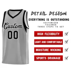 Gray Black-White Color Blocking Classic Basketball Jersey 5