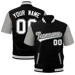 Gray Black White Full-Snap Short Sleeve Varsity Jacket 1