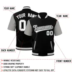Gray Black White Full-Snap Short Sleeve Varsity Jacket 2