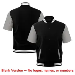Gray Black White Full-Snap Short Sleeve Varsity Jacket 7