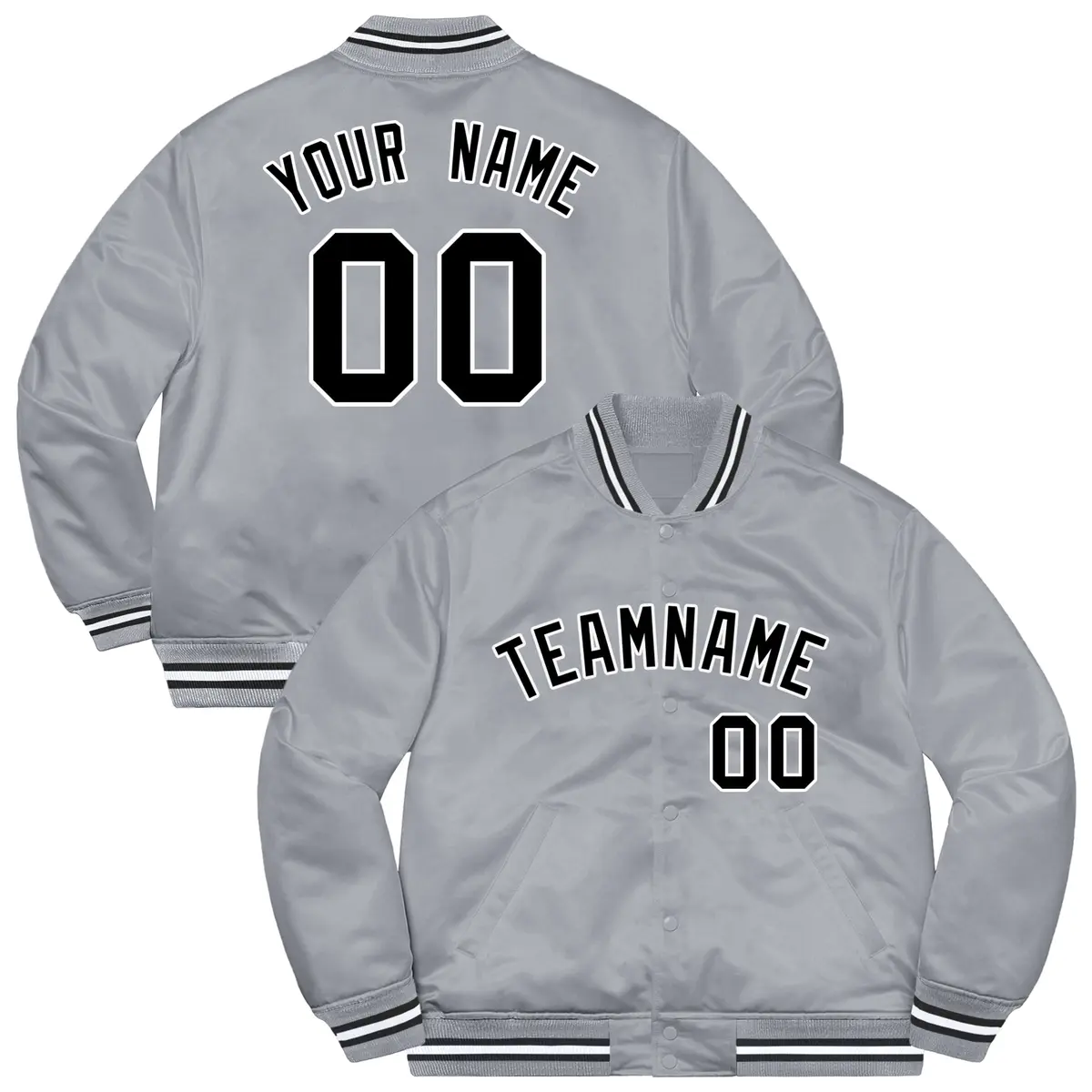 Gray Black-White Full-Snap Varsity Letterman Jacket