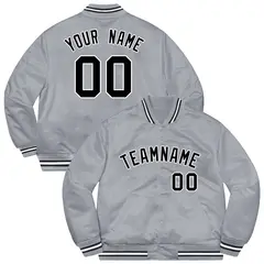 Gray Black-White Full-Snap Varsity Letterman Jacket 1