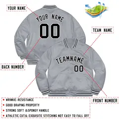 Gray Black-White Full-Snap Varsity Letterman Jacket 2