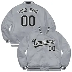 Gray Black-White Full-Snap Varsity Letterman Jacket 1