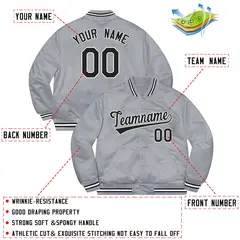 Gray Black-White Full-Snap Varsity Letterman Jacket 2